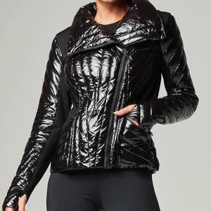 Blanc Noir Black Liquid Motion Panel Puffer Jacket